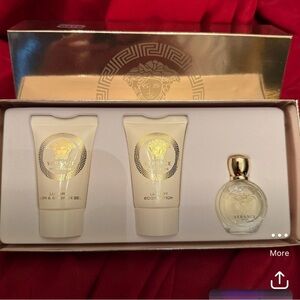 VERSACE EROS Pour Femme 3 Pc Set: 5 ml EDT Mini, 0.8 oz Lotion & Gel NEW IN BOX